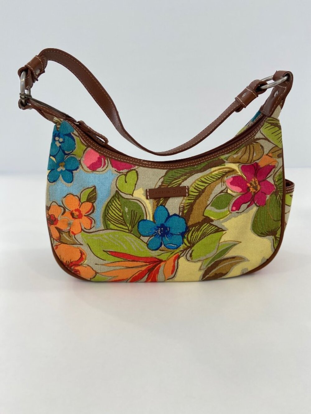 Jamaica Bay Floral Shoulder Bag Canvas & Faux Leather Adjustable Strap flowers c